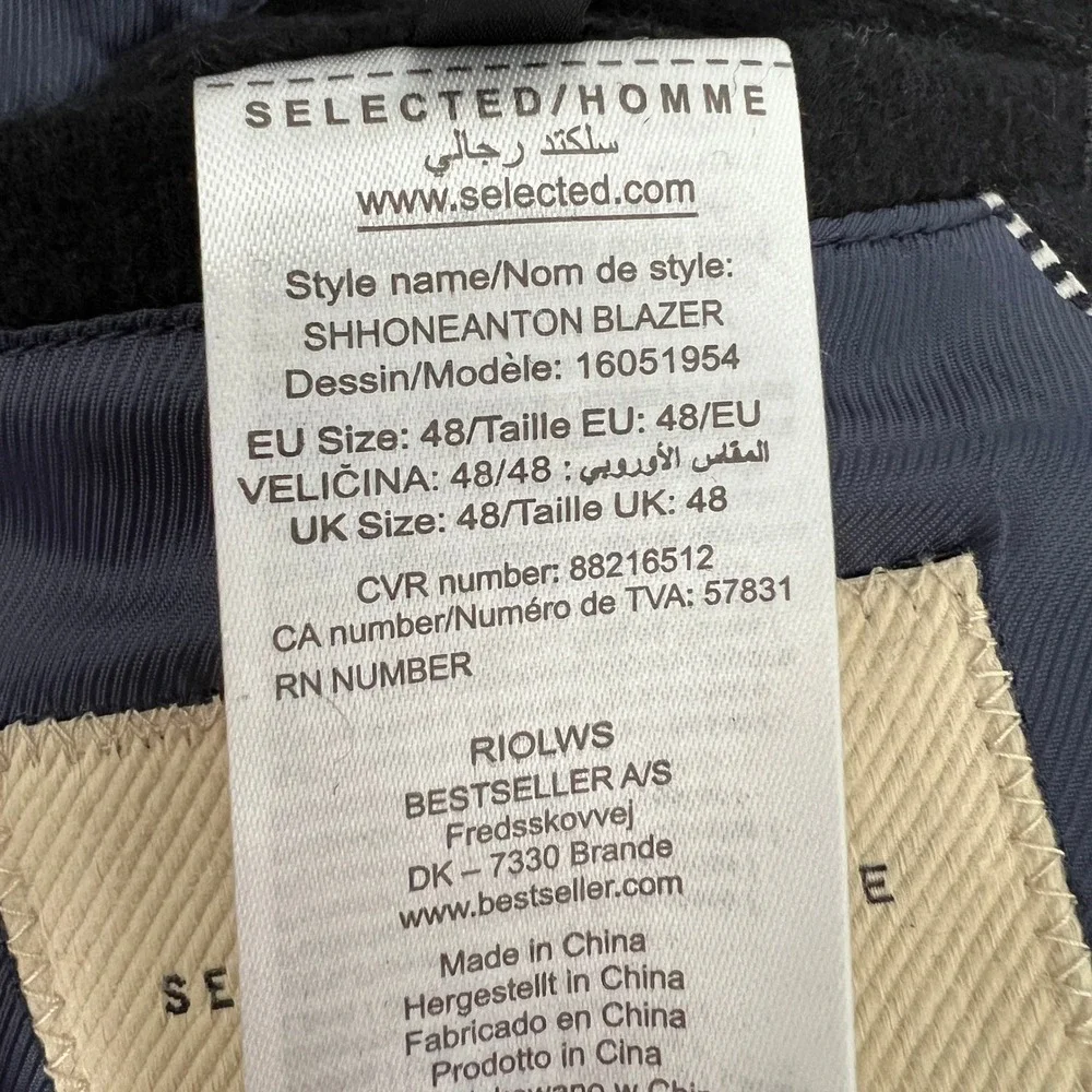 Selected Homme Shhoneanton Blazer Mens M EU48 Tall Navy Woven Tweed Wool Blend